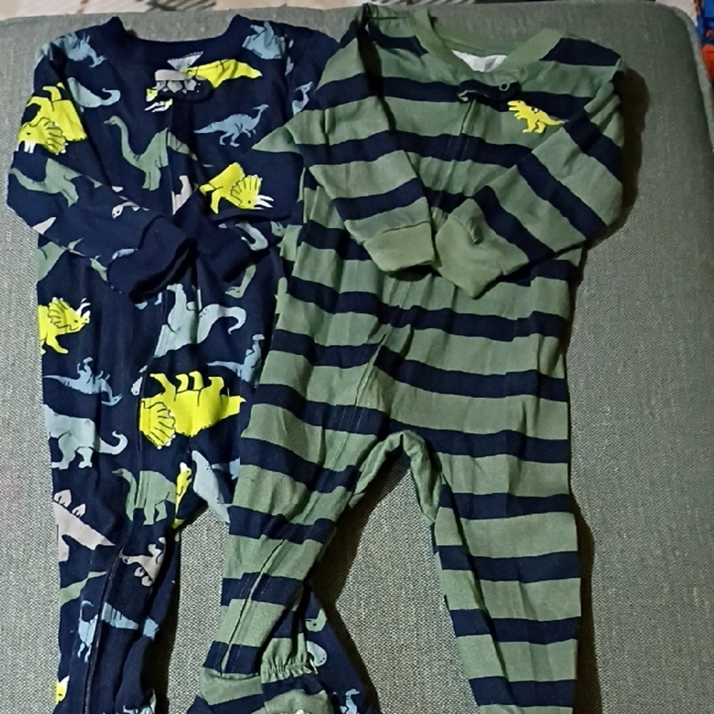 Kids Dinosaur Footies Set - Navy and Green